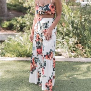 Floral Print Wide-Legged Pants & Bralette 2PC Set